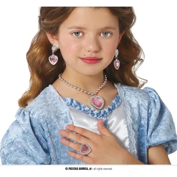 Karnevalový doplněk Guirca Růžový set tvar srdce - náhrdelník, prsten, náušnice