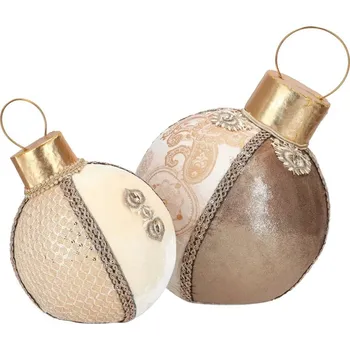 Vánoční dekorace Vánoční koule ve zlaté barvě s ornamenty (sada 2 ks)