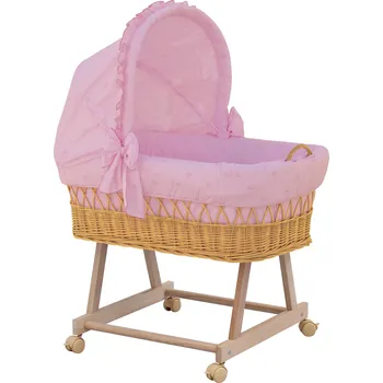 Kolébka pro miminko Proutěný košík pro miminko s boudičkou Scarlett Méďa - růžový