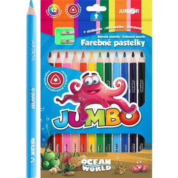 Pastelka Pastelky JUNIOR Ocean World JUMBO trojhranné - sada 12 ks + ořezávátko