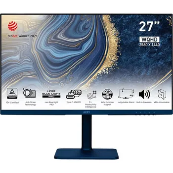 Monitor MSI Modern MD272QP Ultramarine 27" LED monitor, herní, 27", IPS, 2560x1440, 4ms, 300cd/m2, 1000:1, HDMI, DisplayPort, USB typ C, 2x USB, repro, PIVOT, en. tř. F, modrý Modern MD272QP Ultramarine