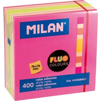 Samolepící bloček Blok lep MILAN Fluo colours 76 x 76 mm 400 l. - růžové