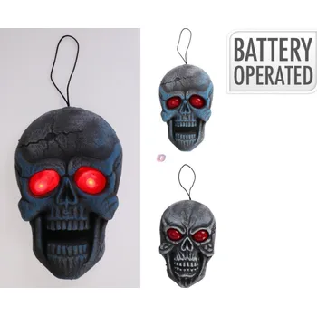 Lebka 31 cm se svítícíma očima, na zavěšení na zeď (2 barevné varianty)