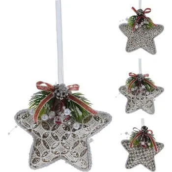 Vánoční dekorace Vánoční hvězda 12 cm krajková se stuhou, mix/1ks