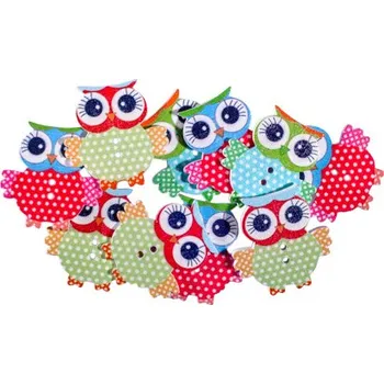 Dekorace sova dřevěné mix barev 10 ks