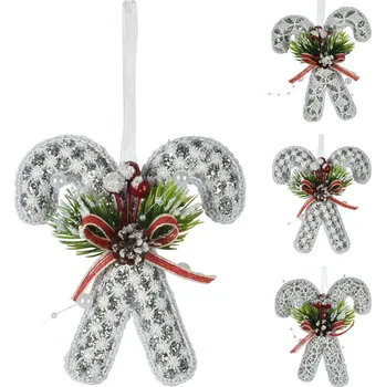 Vánoční dekorace Vánoční lízátka 11 cm krajková se stuhou, stříbrné třpytky, mix/1ks