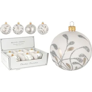 Vánoční dekorace Vánoční koule 10 cm bílá dekorovaná, mix/1ks