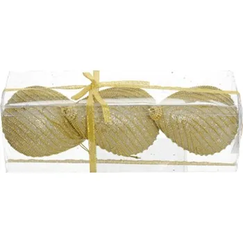 Vánoční dekorace Vánoční ozdoby - PS zlaté - s korálky 10,5 cm, sada 3ks