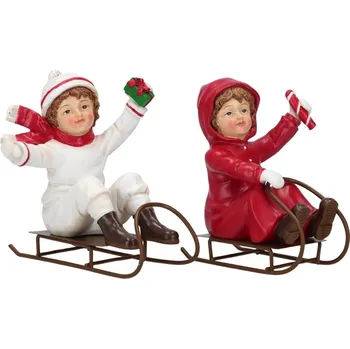 Vánoce Figurka děti na saních 12 cm (2 varianty)