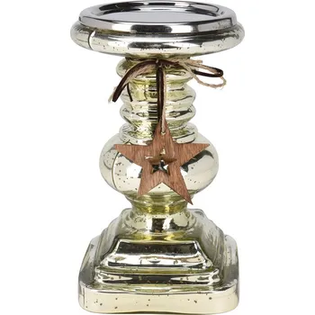 Svícen Skleněný svícen 13x22 cm s dřevěnou hvězdou na provázku