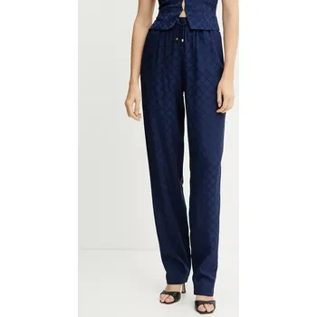 Dámské kalhoty Kalhoty Elisabetta Franchi dámské, tmavomodrá barva, jednoduché, high waist, PA09152E2 59X, vel. 36