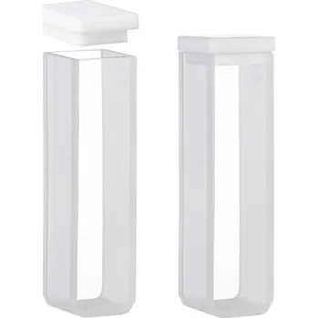 Laboratorní baňka Kyveta z křemenného skla s PTFE víčkem, Typ: Makro, Objem [ml]: 3,50, Délka vrstvy [mm]: 10, Rozměry [mm]: 12,5x12,5x45, Vnitřní šířka [mm]: 10, Balení [ks]: 2