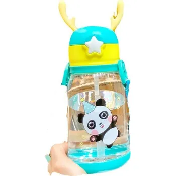 Láhev Láhev na vodu s brčkem a vodítkem pro děti 500 - 600 ml zelená