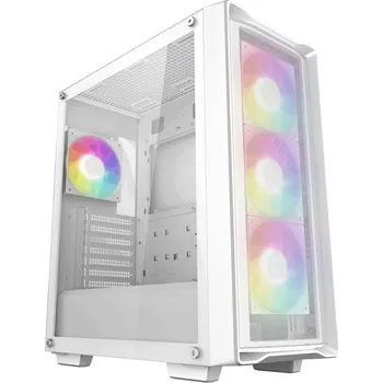 PC skříň DEEPCOOL CC560 MESH V2 bílá Skříň, Middle tower, bez zdroje, ATX, 4× 120mm ARGB ventilátor, 2× USB 3.0, průhledná bočnice, bílá R-CC560-WHAMA4-G-2