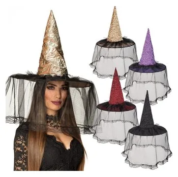 Karnevalový doplněk Boland&nbsp;Čarodějnický klobouk se závojem lux