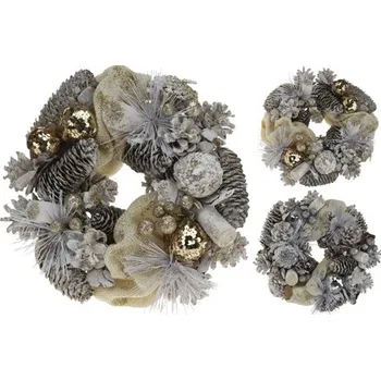 Vánoční dekorace Dekorace - Věnec se šiškami 25 cm, zlatý, mix / 1ks