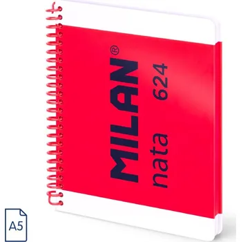 Zápisník Blok linkovaný se spirálou A5 MILAN série nata, 80 listů, červený