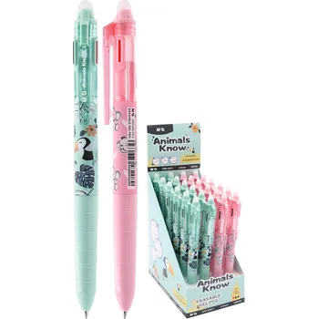 Pero 3-barevné, gelové, gumovací M&G Animal Know - černé/modré/červené 0,5 mm