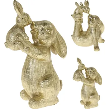 Figurka zajačice s malým zajíčkem 23 cm, zlatá (2 varianty)
