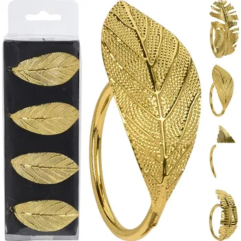 Vánoční dekorace Dekorační obroučky na ubrousky - List zlatý, sada 4 ks