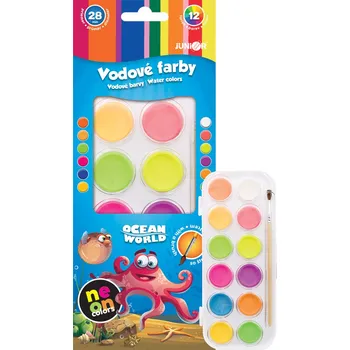 Barvy vodové - 12 barev/28 mm + štětec, neonové