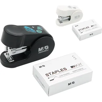 Sešívačka Mini M&G Hello ! Mars (na 10 listů) + spinky - bílá, černá