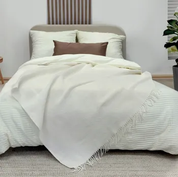 deka Turecká bavlněná deka s ozdobnými střapci - krémová Šířka: 150 cm | Délka: 200 cm