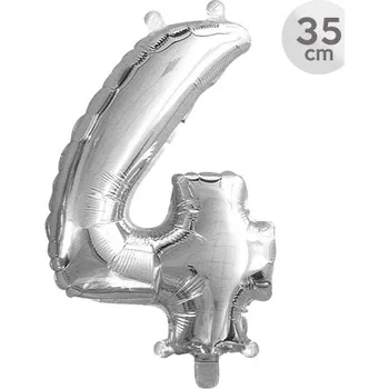 Balónek Balón narozeninový 35 cm - číslo 4, stříbrný