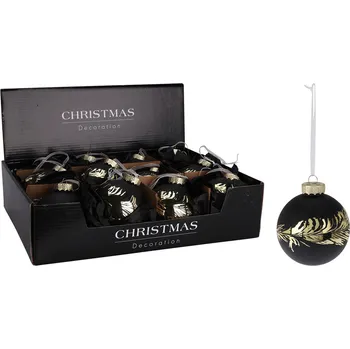 Vánoční ozdoba Vánoční skleněná koule 80 mm - černá, zlatý dekor (cena za 1 ks)