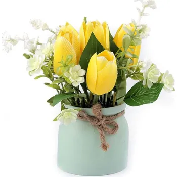 umělá květina Umělé tulipány v květináči - 2 žlutá