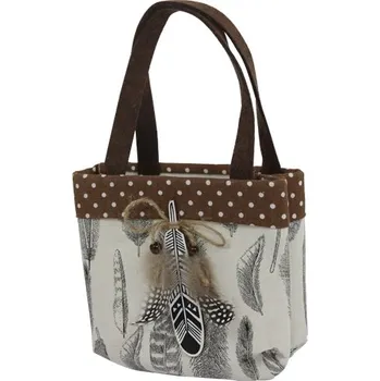 Dárková pevná taška - celoroční Pírko 17x9,5x15,5 cm, hnědo-bílá