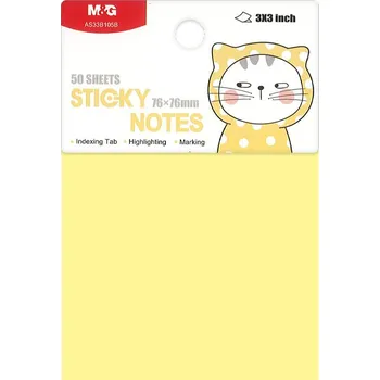 Samolepící bloček Blok lepící M&G So Many Cats Pastel 76x76 mm (50 ks) žlutý pastel