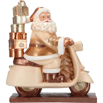 Vánoční dekorace Mikuláš s dárky na skútru 31 cm a LED světlem