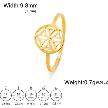 Prsten Ocelový prsten květ života | Dámský šperk - C - Zlatá barva , 7