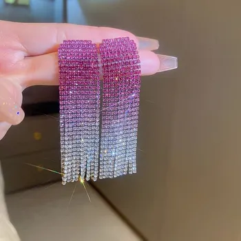 Náušnice Třpytivé visací náušnice s kamínky | visací náušnice, třpytivé náušnice - růžová HE14515-3