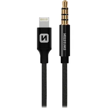 Datový kabel SWISSTEN TEXTILE Lightning na 3,5mm jack 1,5m černý Kabel, propojovací, Lightning na 3,5mm jack, textilní oplet, 1,5m, černý 73501213