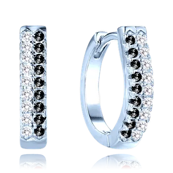 Náušnice MINET Luxusní stříbrné náušnice s bílými a černými zirkony JMAS0291NE00