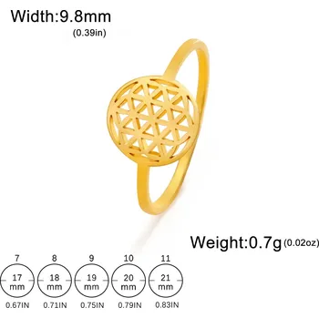 Prsten Ocelový prsten květ života | Dámský šperk - A - Zlatá barva , 8