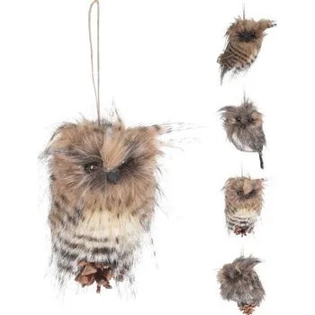 Vánoční ozdoba Dekorácia závesná - sova s pierkami 9x10 cm mix /1ks