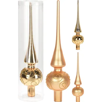 Vánoční dekorace Špic na vánoční stromek 25 cm skleněný, mix zlatá matná/lesklá /1ks