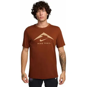 Pánské funkční tričko s krátkým rukávem Nike DRI-FIT TEE TRAIL LOGO hnědé FQ3914-245 - M | UK 9,5 | US 12