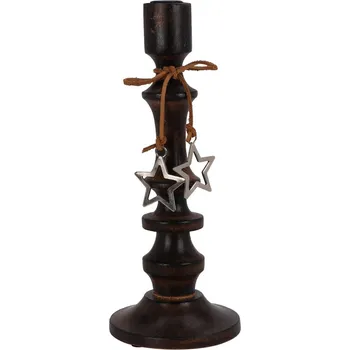 Svícen Dřevěný svícen 30 cm s hvězdou na provázku, černý