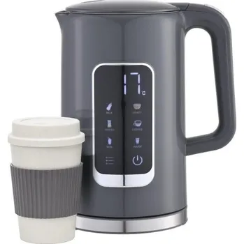 Rychlovarná konvice PLATINET RYCHLOVARNÁ KONVICE LCD 1,7L 5 TEPLOT + 450 ML CESTOVNÍ HRNEK, ŠEDÁ