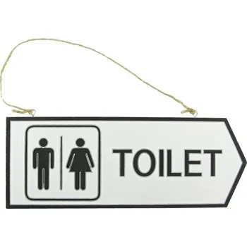 Domovní číslo Oboustranná dřevěná cedulka "Toilet" bílá 32 x 12,5 cm (Dřevěná cedulka toalety)
