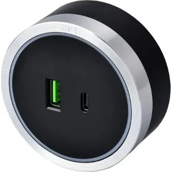 Centrální jednotka pro chytrou domácnost Viking zásuvkový modul A60, 1x USB-A, 1x USB-C, PD, stříbrno-černá