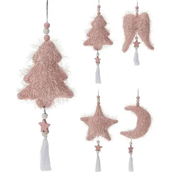 Vánoční dekorace Vánoční ozdoba látková se třpytivým vláknem - starorůžová (4 varianty)