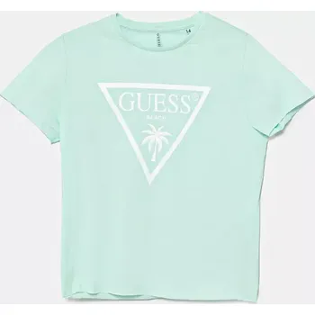Chlapecké oblečení Dětské bavlněné tričko Guess tyrkysová barva, J5GI36 JA914 J5GI36.JA914.PPYA 60X, vel. 136-146