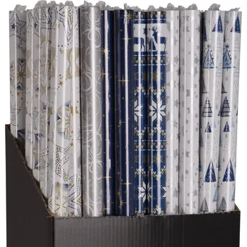 Balící papír Dárkový balící papír vánoční v roli 70x200 cm (6 motivů) modrý /stříbrný