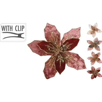 Vánoční dekorace Květ na klipu 20 cm - starorůžový, mix / 1ks