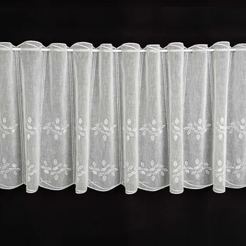 Záclona Vitrážová záclona, polyesterový batist V911, vyšívané lístky, s bordurou, bílá, výška 40cm (v metráži)